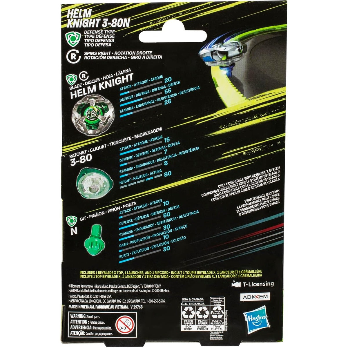 Beyblade X Helm Knight 3-80N Starter Pack Set with Defense Type Right-Spinning Top and Launcher; Battling Top Toys for 8 Year Old Boys and Girls