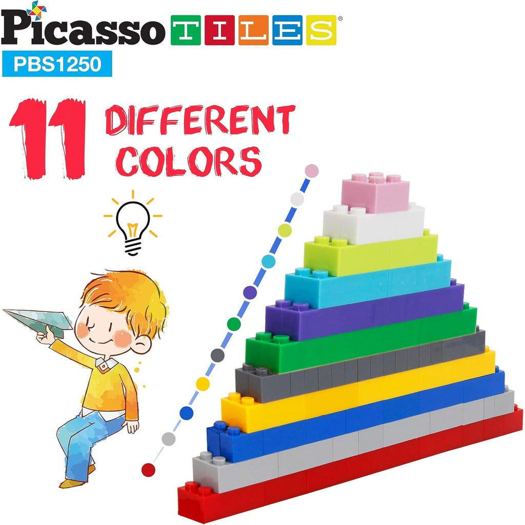 PicassoTiles 1250 PCs Educational Building Block Tiles Set Creative Shapes to Enhance Imaginative Play Unique Set to Characters and Numbers Learning STEM Toys Washable for Learning Education Ages 3+