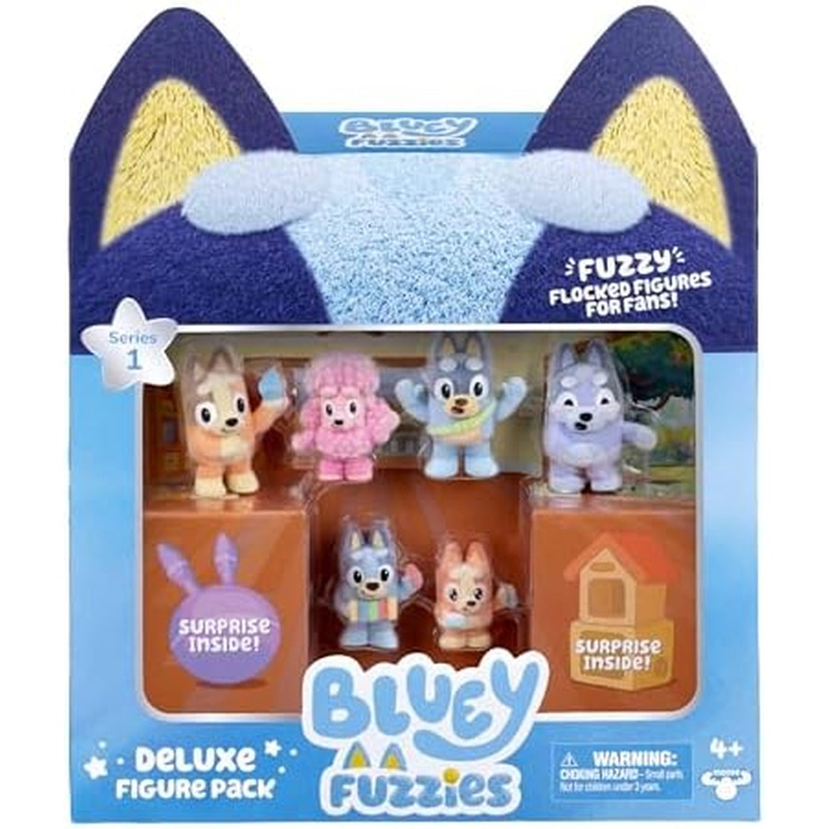 Bluey Fuzzies Deluxe Figure Pack. with 6 Specially Flocked Collectible Mini