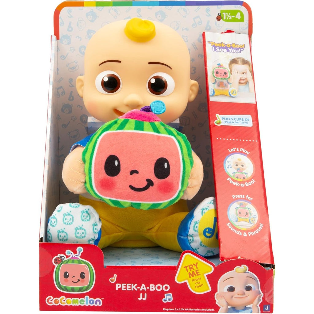 Giochi Preziosi Cocomelon Peek A Boo JJ - JJ in Plush Version 30 cm with Motorised Sounds and Movements for Playing Bubu Seven Years, for Children from 2 Years, Ccm41000