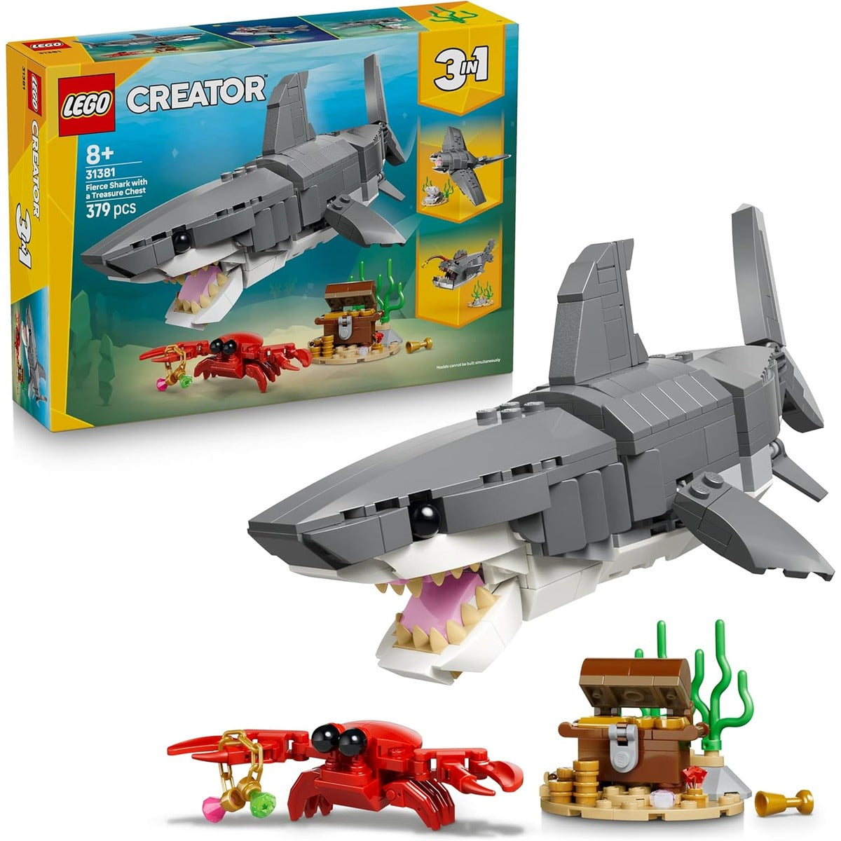 LEGO LEGO Creator 3in1 Fierce Shark with a Treasure Chest Toy - Sea Animal Figure Transforms into an Anglerfish or Manta Ray 