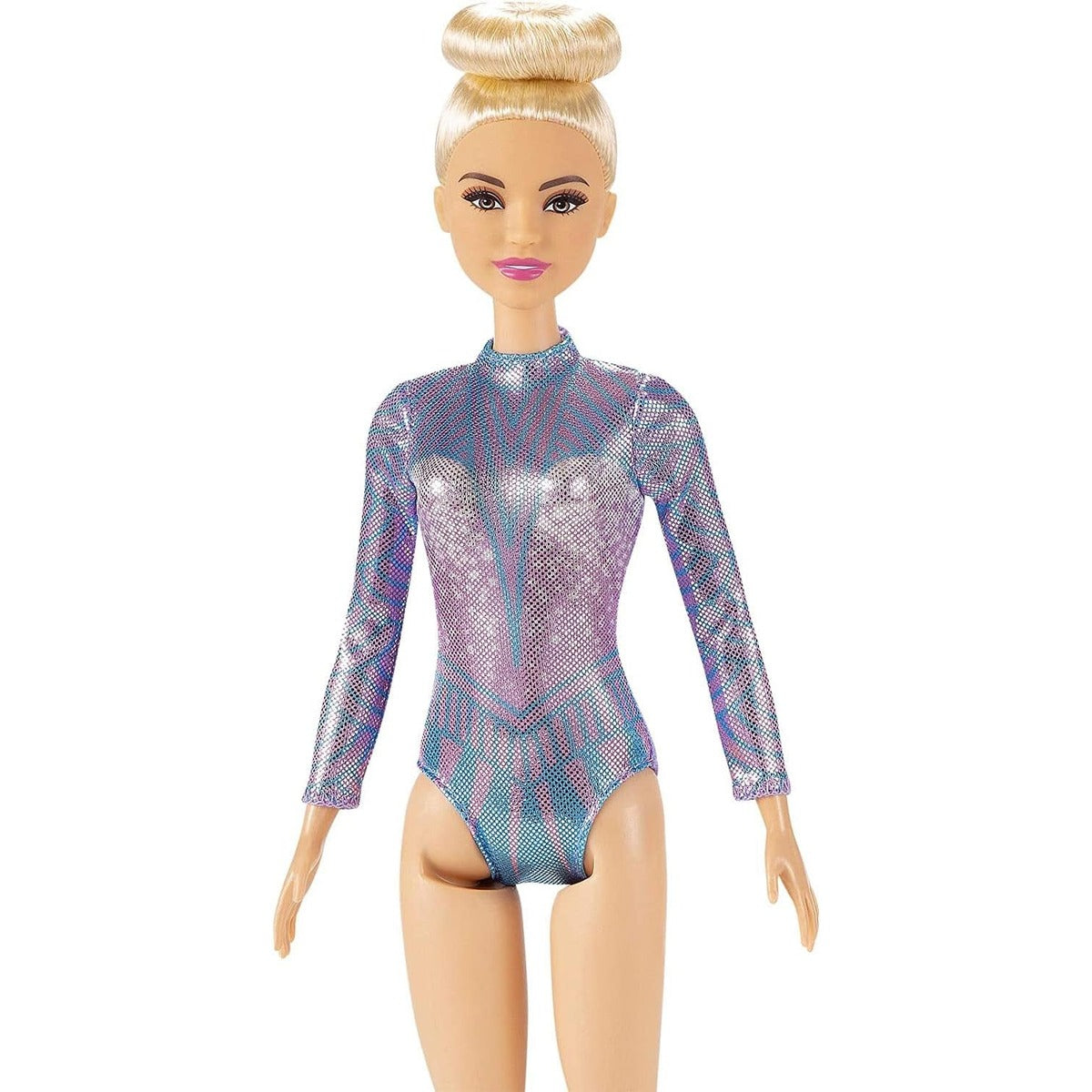 Barbie Rhythmic Gymnast Blonde Doll (12-in/30.40-cm) with Colorful Metallic Leotard, 2 Clubs & Ribbon Accessory, Great Gift f