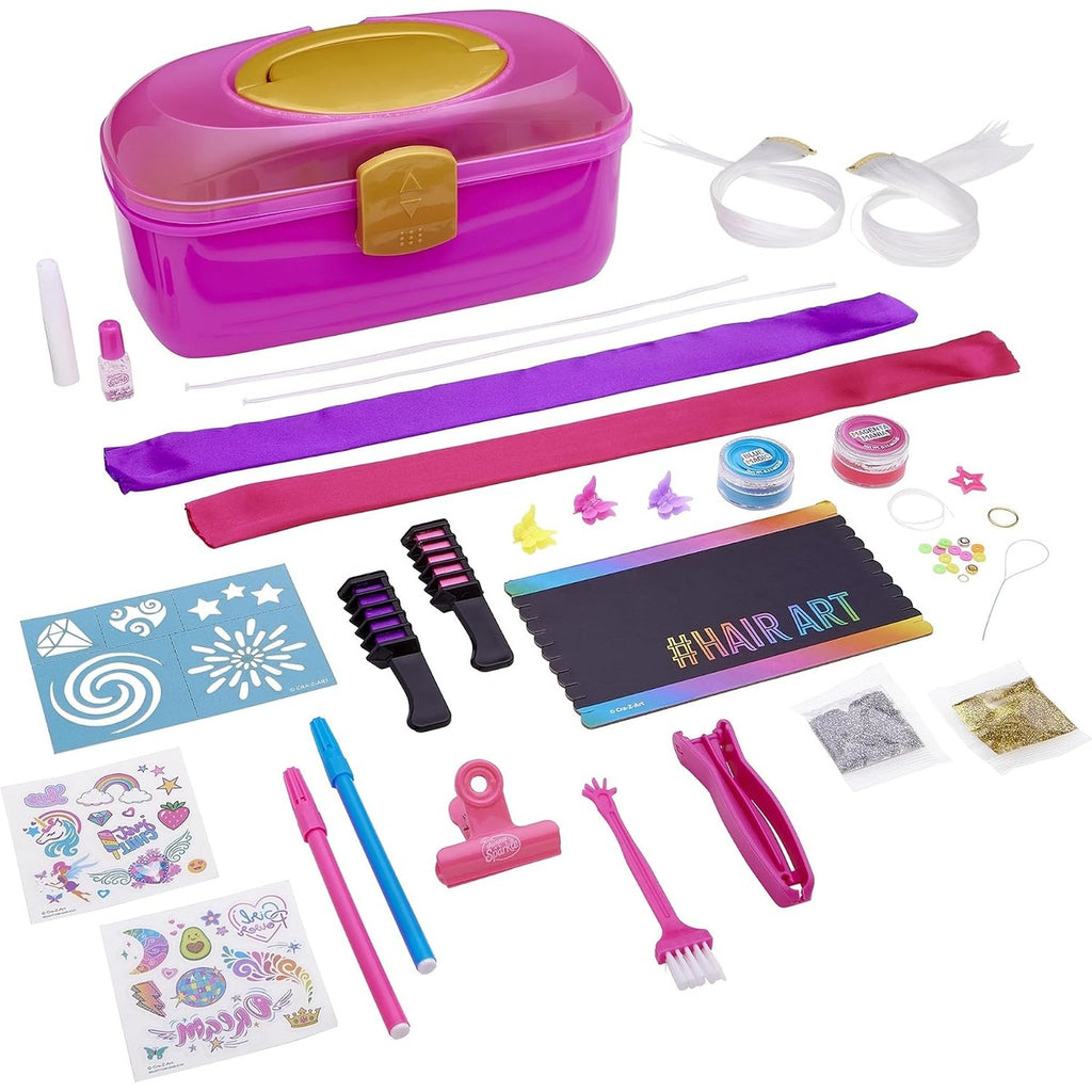Shimmer N Sparkle 2-in-1 Hair & Body Creations Caddy, Complete Styling Kit with Hair Colors, Extensions, Tattoos, Chalk & Accessories, Portable Creativity Set for Kids Ages 8+