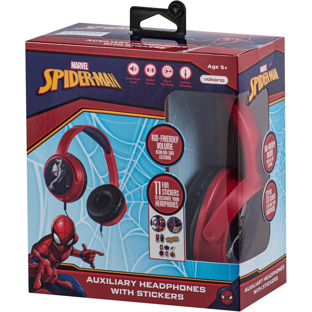 Volkano Marvel Spiderman Aux Headphone with Stickers Padded & Swivel Earcups 3.5mm Jack for Kids