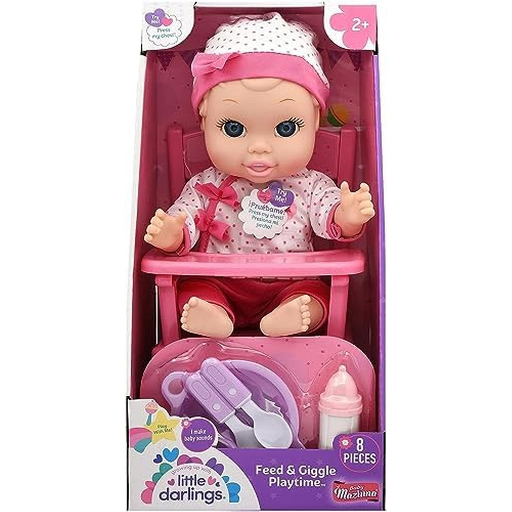 Baby Maziuna Feed & Giggle Playtime 12 Inches Doll Set, Sound Feature, Removable Outfit, Highchair, Utensils, Bottle, 8