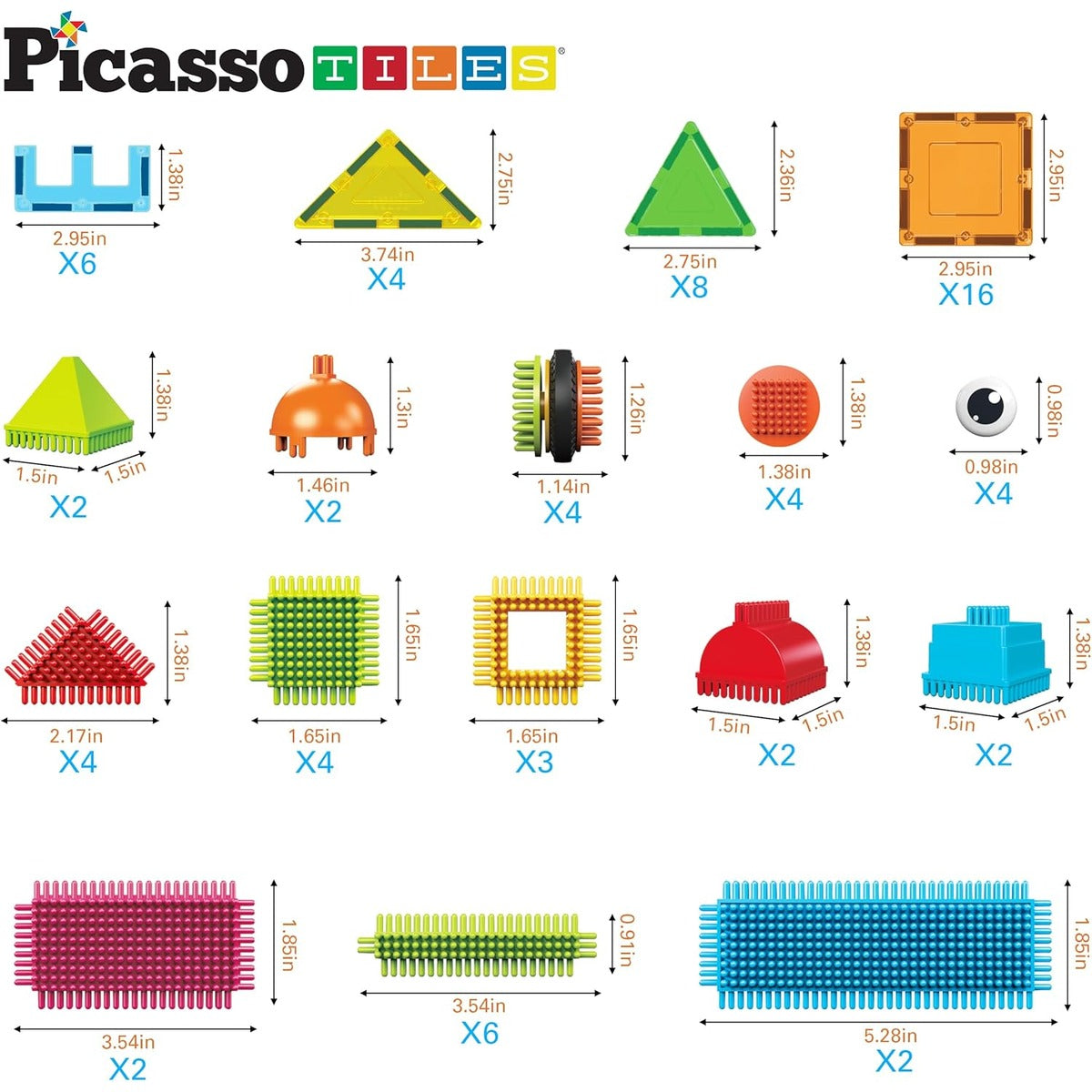 PicassoTiles Magnetic Tiles & Hedgehog 2-in1 Interlocking Brush