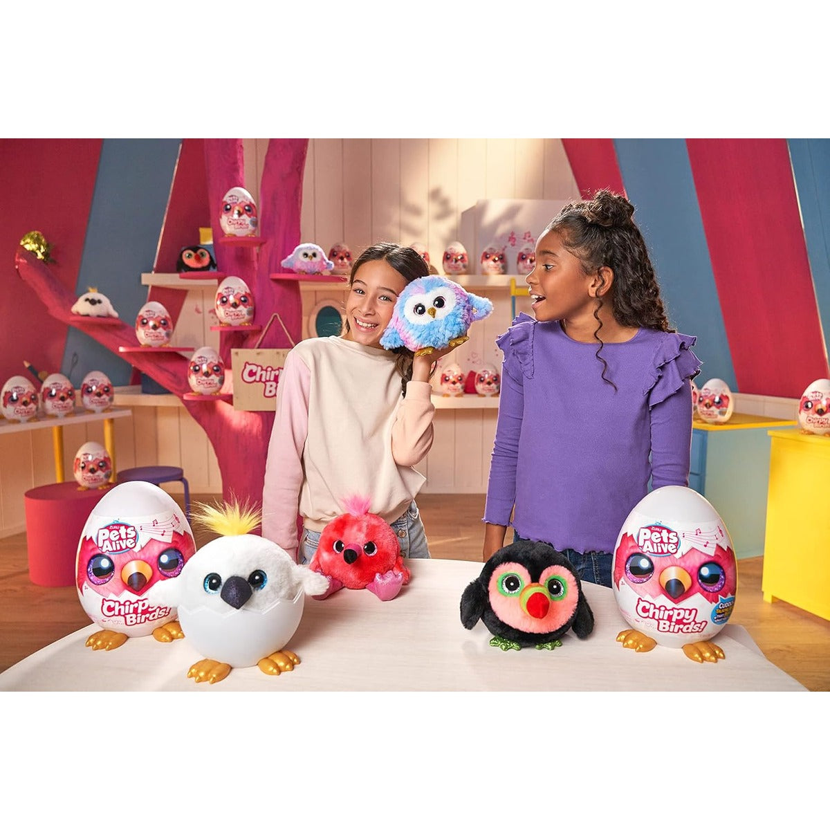 Pets Alive Chirpy Birds (Flamingo) by ZURU, Electronic Pet That Speaks, Giant Surprise Egg, Stickers, Comb, Fluffy Clay, Bird Animal Plush for Girls