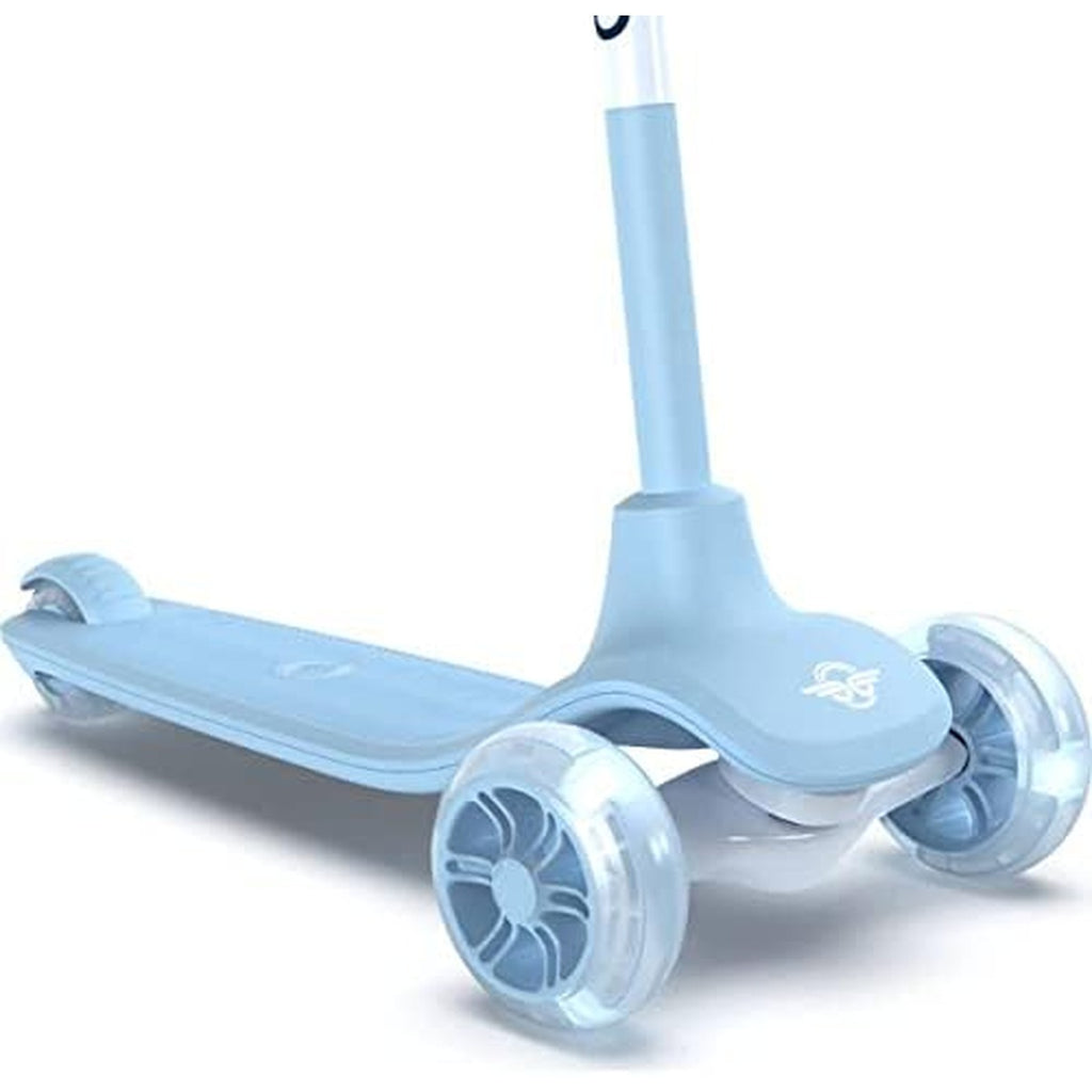 Bird Birdie Glow Kids Scooter Leg Power W/ Glowing Wheels, AdjUStable Height, Portable Compact Stylish Trendy, 3 Wheels Design, Stomp Brake System, Sky Blue