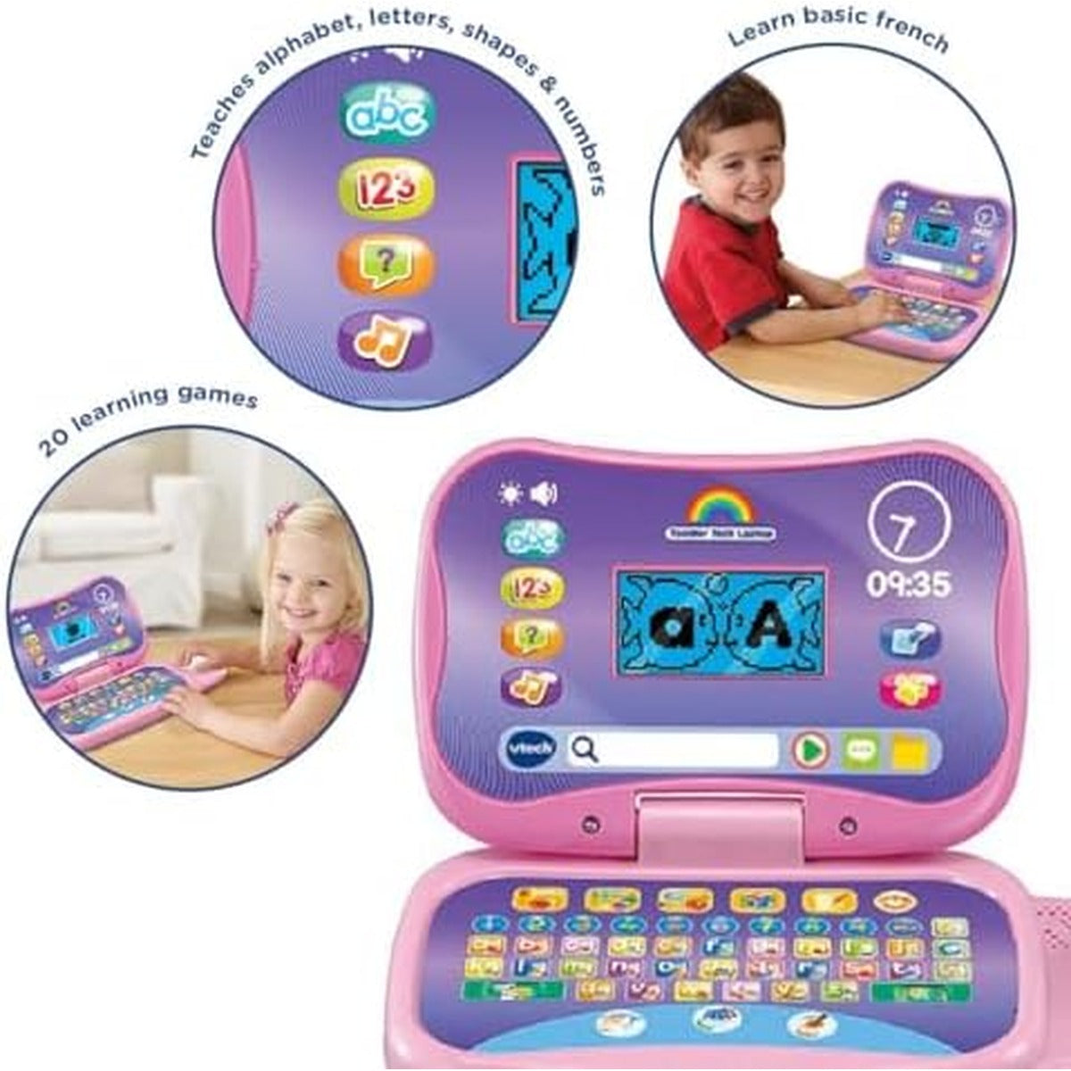 VTech - Toddler Tech Laptop, Pink Interactive Educational Computer Toy, 20 Games for Pre