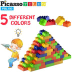 PicassoTiles 100 Piece Large Construction Brick Building Blocks STEM Bricks Toy Set Creative Learning Early Education Playset 5 Colors 4 Unique Shapes Mix & Match Toys for Kids Boys Girls Child Age 3+