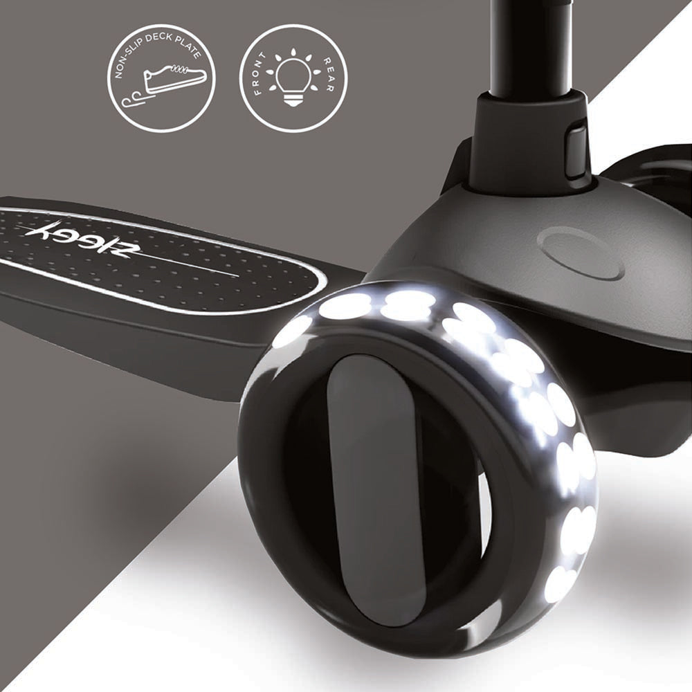 Ziggy - 3-Wheel Tilt Scooter With LED Light - Black