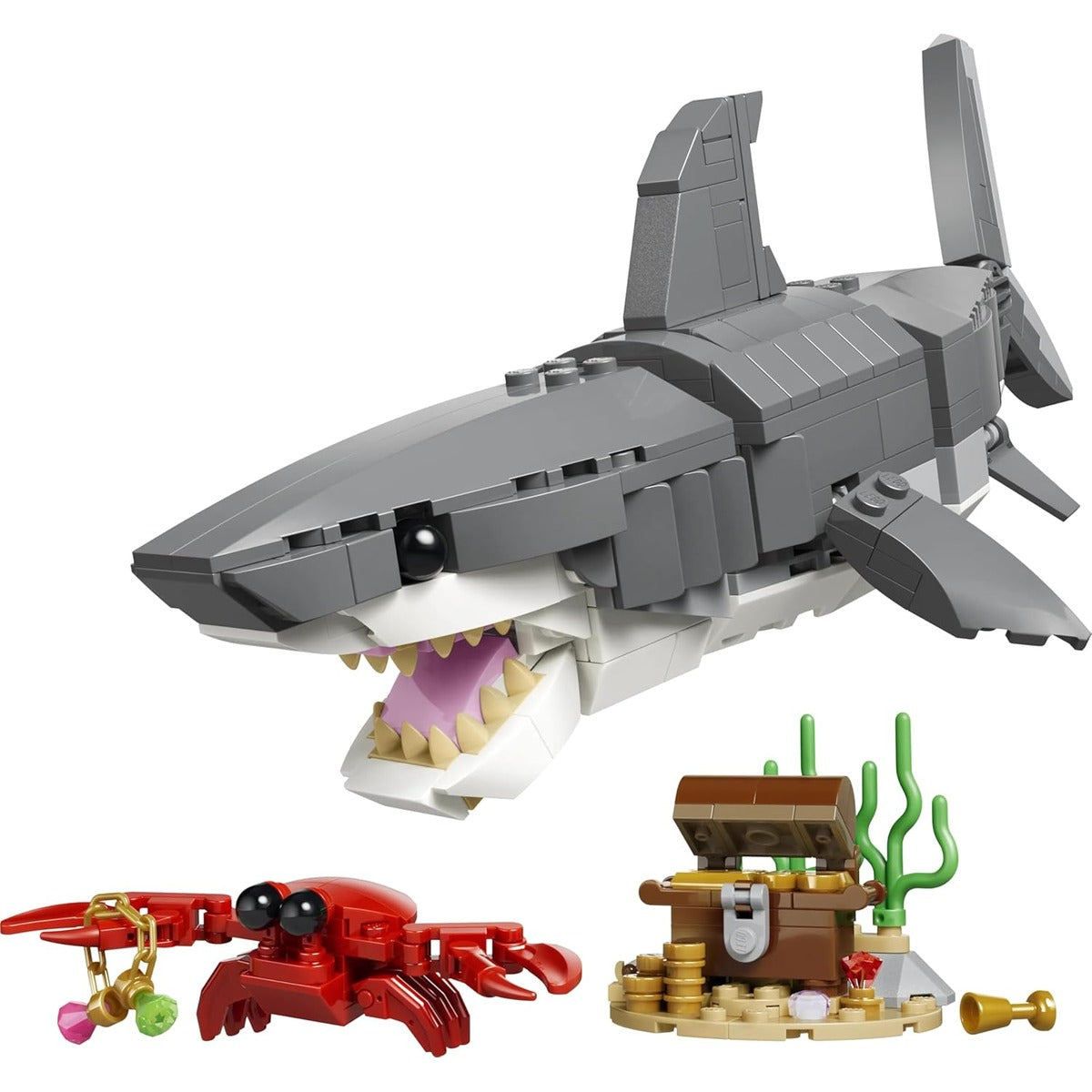 LEGO Creator 3in1 Fierce Shark with a Treasure Chest Toy - Sea Animal Figure Transforms into an Anglerfish or Manta Ray