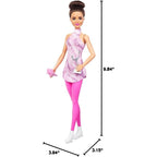 Barbie Careers Fashion Doll & Accessories, Brunette Ice Skater in Removable Pink Outfit with Ice Skates & Trophy