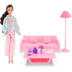 Fulla Doll with Living Room Set Includes Sofa, Cushions, Tea Cups, Lamp, Flowers and Phone & Cozy Room Playset for