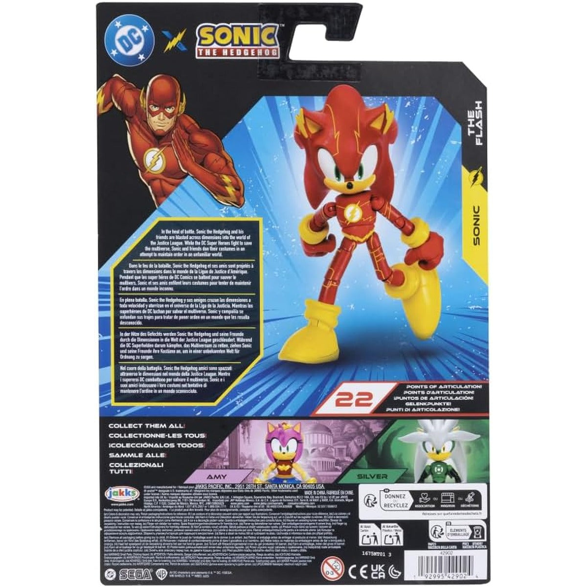 Sonic The Hedgehog DC x Sonic Sonic as The Flash - 13 cm Action Figure, Officially Licensed by Jakks Pacific, Highly Poseable and Detailed Design, Collector's Packaging