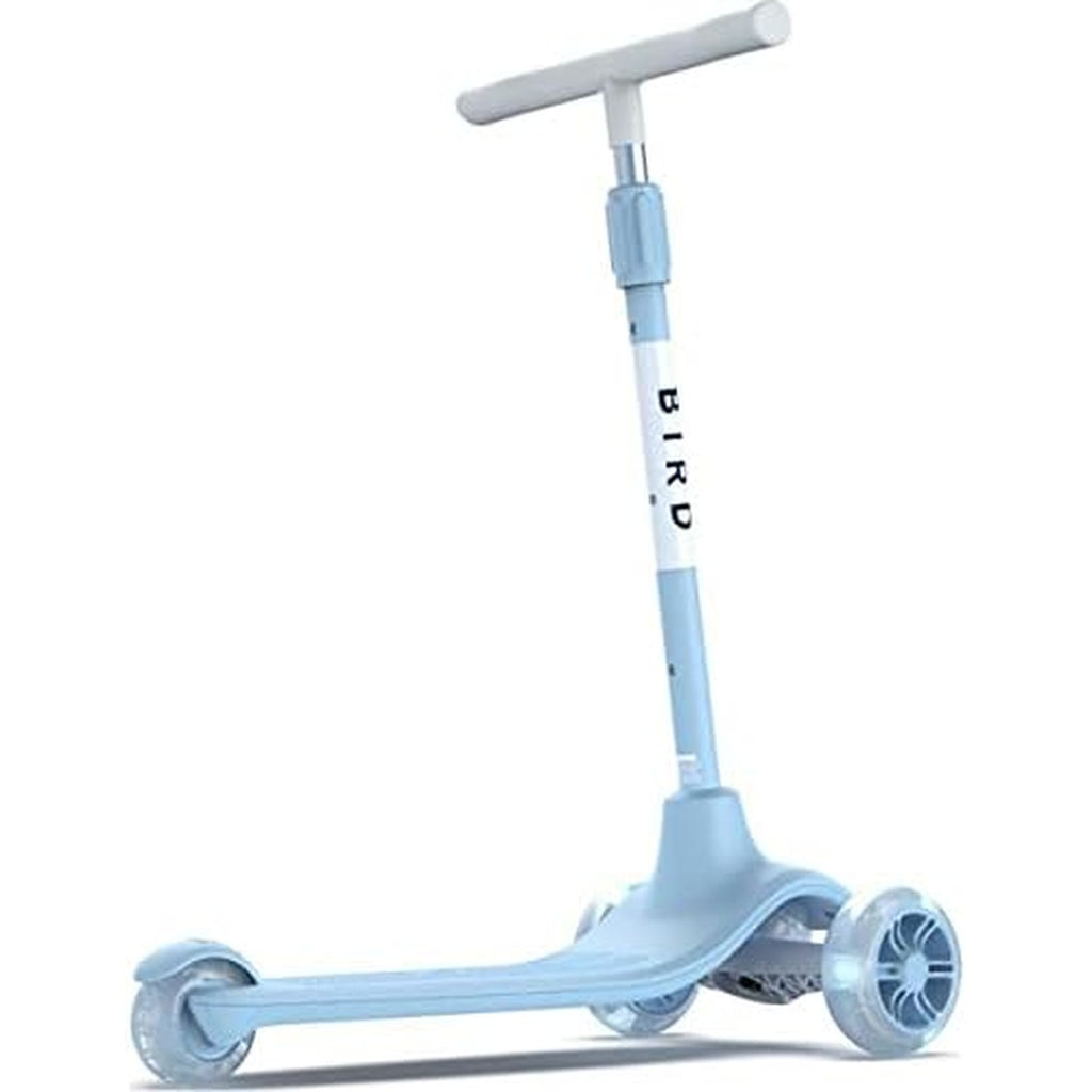 Bird Birdie Glow Kids Scooter Leg Power W/ Glowing Wheels, AdjUStable Height, Portable Compact Stylish Trendy, 3 Wheels Design, Stomp Brake System, Sky Blue