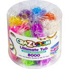 Cra Z Art Cra-Z-Loom Ultimate Tub 8000 Latex Free Rubber Bands and 100 “S” Clips for Making Crafts in Bold and Bright Colors,