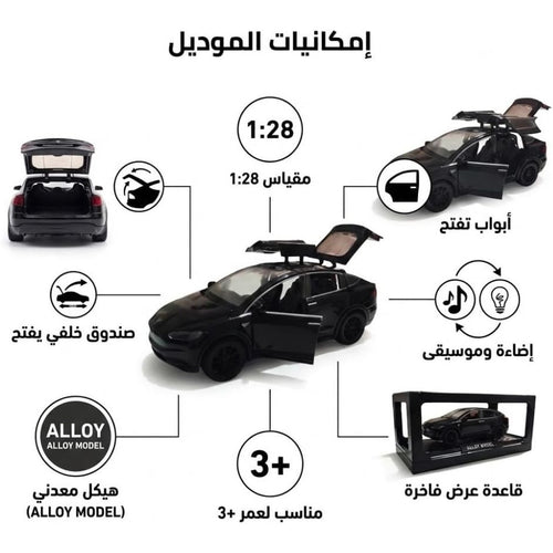 1:28 Scale Electric SUV Car Model Car with Open Up Rear Doors Special Display Base Light and Sound (Black)