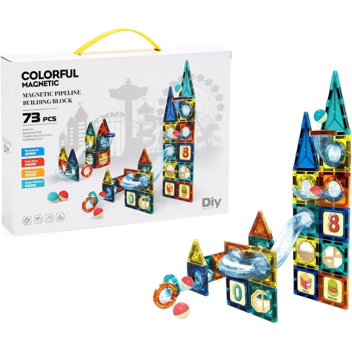 MEGA So - Colorful Magnetic Pipeline Building Block Set, 73 Pieces, Educational STEM Toy for Ages 3+
