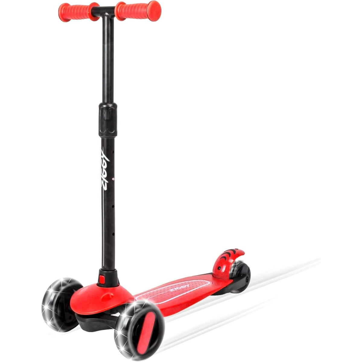 ZIGGY 3-Wheel Tilt Scooter for Kids Ages 2-10 | Red Kick Scooter with LED Light-Up Wheels, 4-Height Adjustable