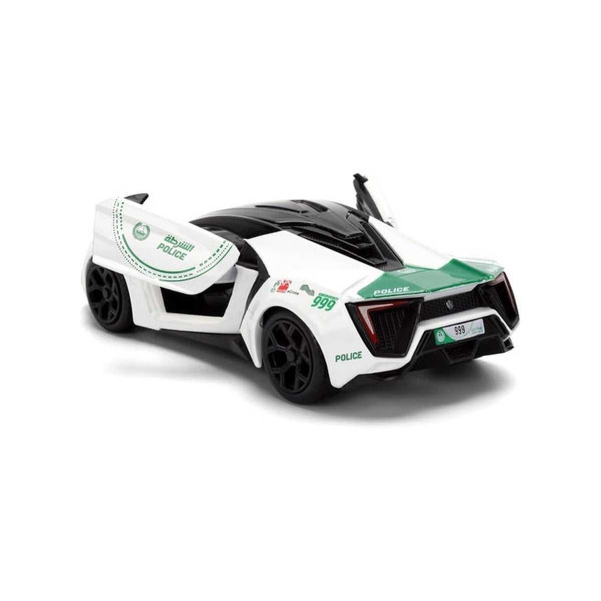 Dubai Police Porsche 911 GT3 Die-Cast Collectible Model Car with Opening Doors, Freewheel Vehicle, 1:24 Scale, White/Green
