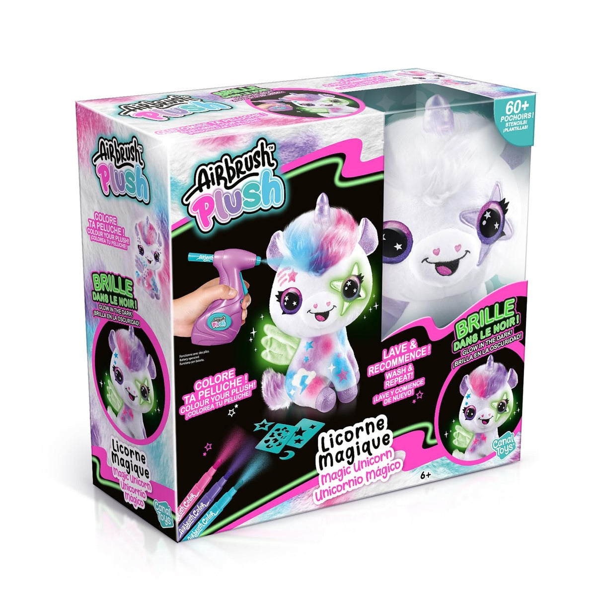 Canal Toys OFG 274 Unicorn Glow in The Dark Soft Toy Spray Art with Felt-Tip Pens and Stencils for Age 6 and Above