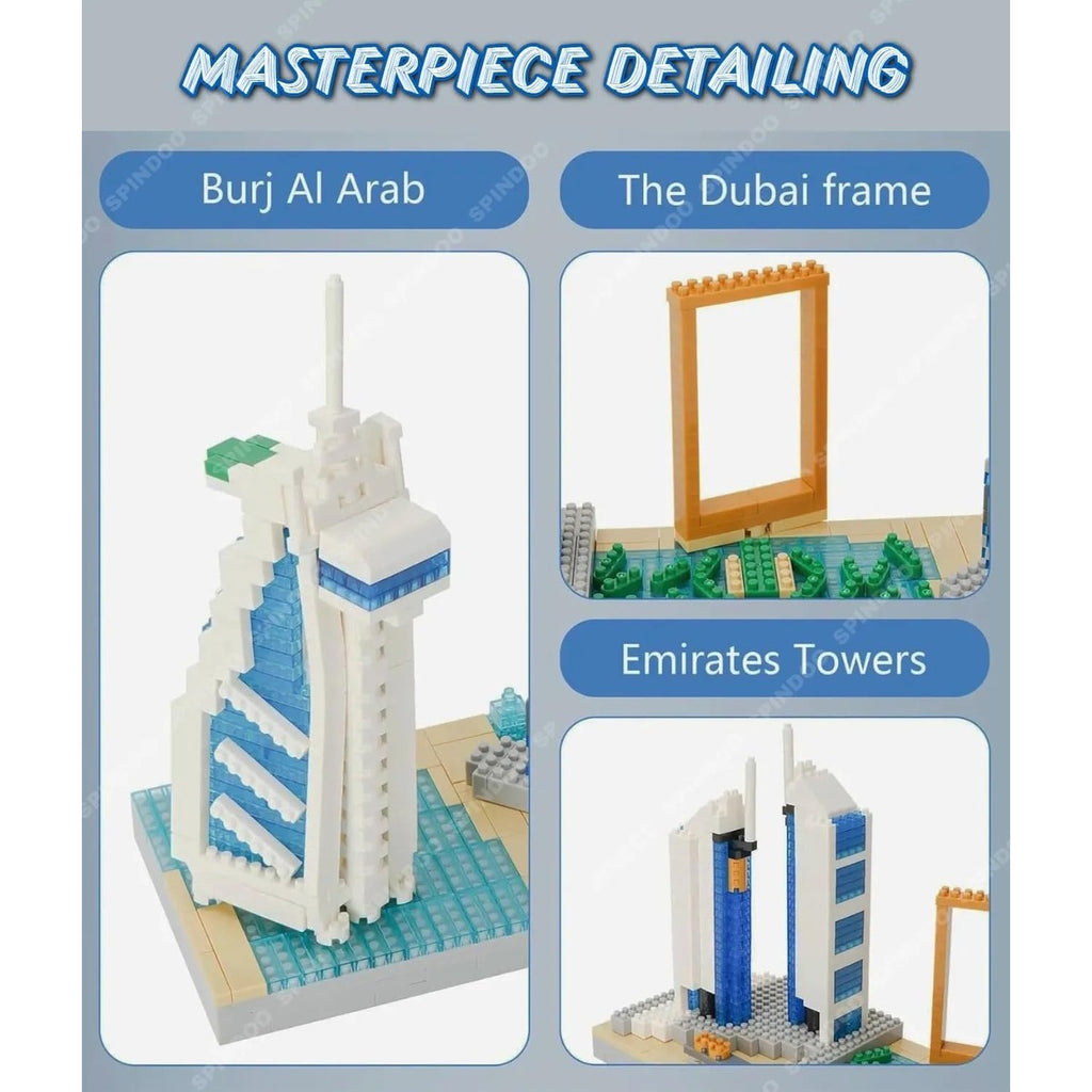 Spindoo Skylines Series Dubai Skyline Micro Mini Building Blocks Set - 3000+ Pcs Mini Architecture Model Kit for Adults & Kids 6+ | Realistic Dubai City Building Toy | Premium Gift & Display Décor