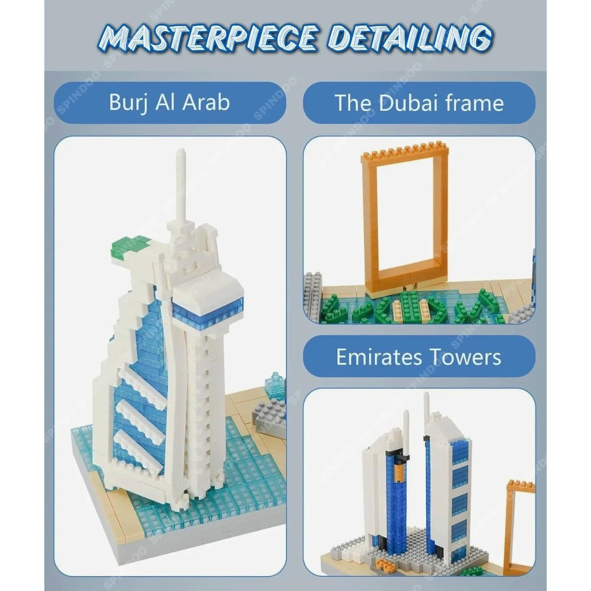 Spindoo Skylines Series Dubai Skyline Micro Mini Building Blocks Set - 3000+ Pcs Mini Architecture Model Kit for Adults & Kids 6+ | Realistic Dubai City Building Toy | Premium Gift & Display Décor