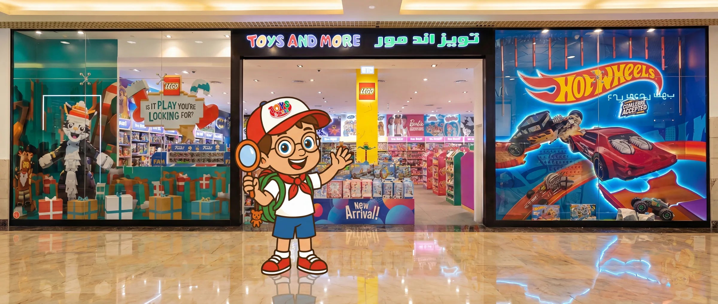 Toys And More UAE toy store with LEGO and Hot Wheels displays